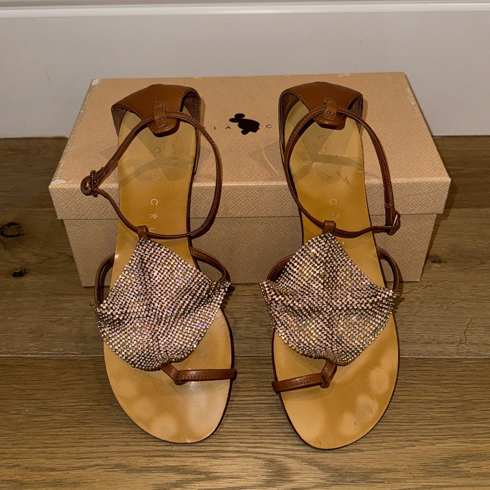 Lola Cruz Luanda mesh crystal toe ring sandals - Picture 2 of 9